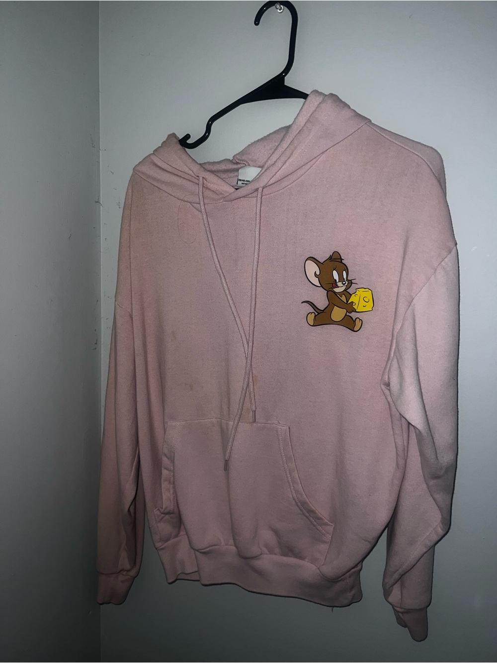 Pink Women's Hoodie Sweater with Jerry Cheese Graphic